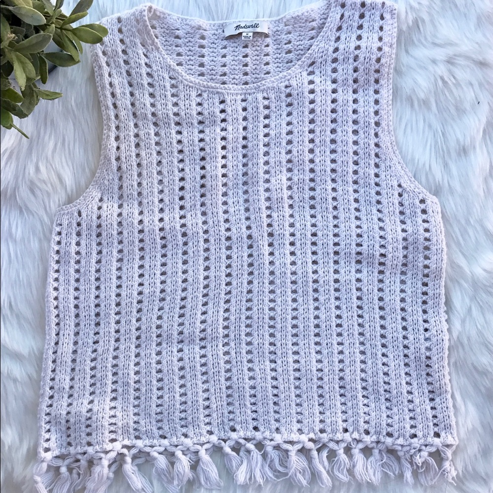 Madewell}• ivory knit fringe pique top - Picture 4 of 8